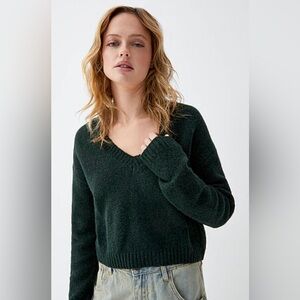 Twik V Neck Cropped Sweater Forest Green